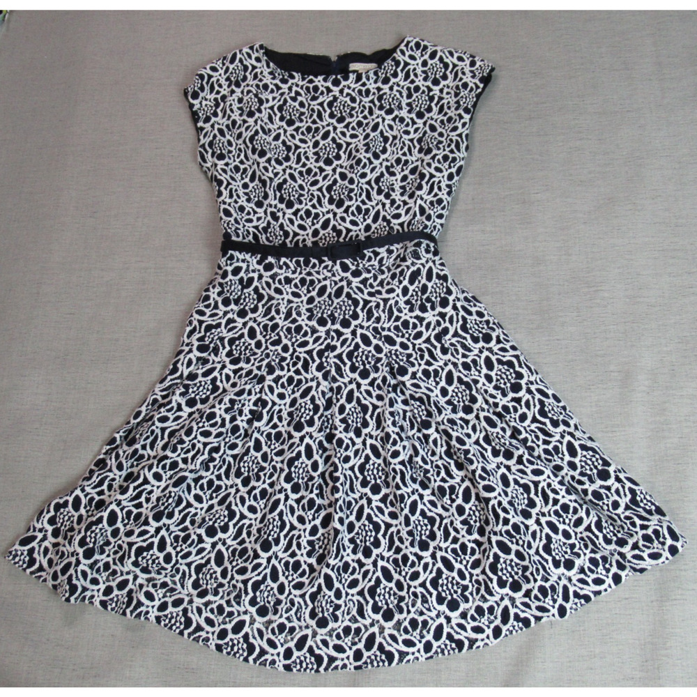 Eva Mendes Dress Womens 8 Blue Crochet Lace Fit & Flare Cocktail Party Preppy